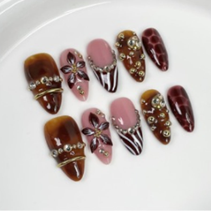 Amber Tortoise hand-painted press-on nails