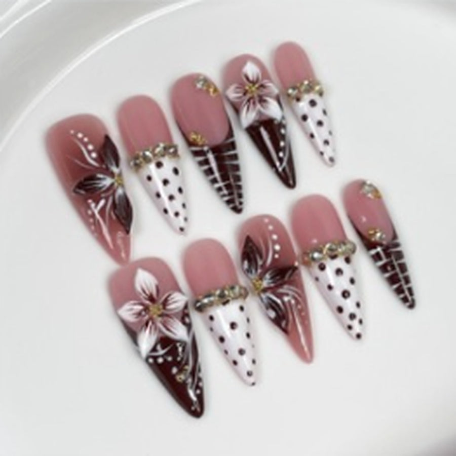 Polka Noir hand-painted press-on nails
