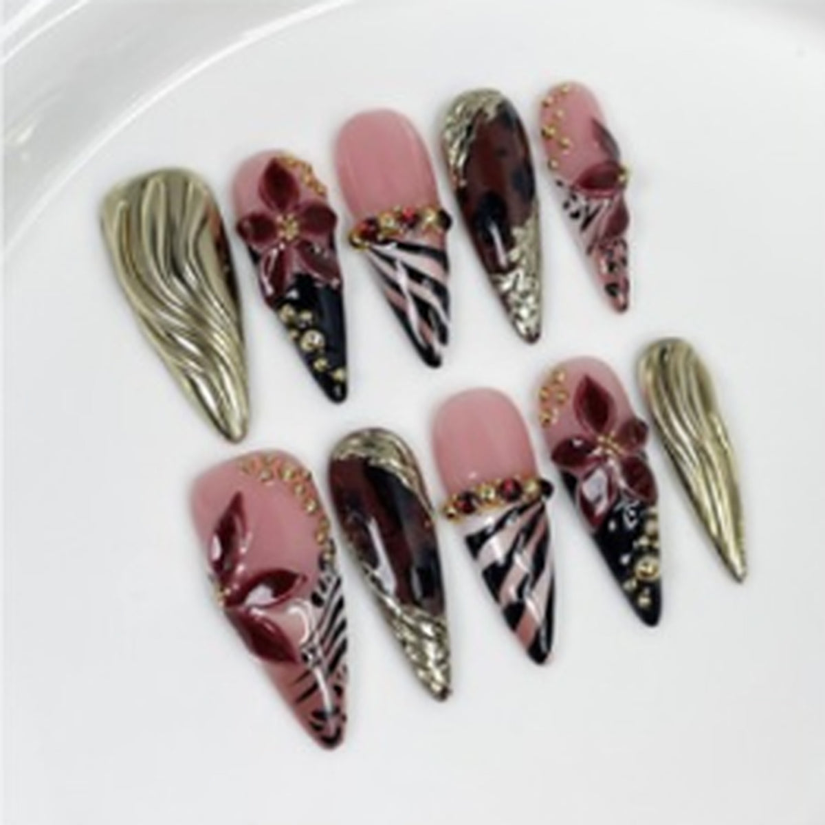 Gilded Zebra hand-painted press-on nails
