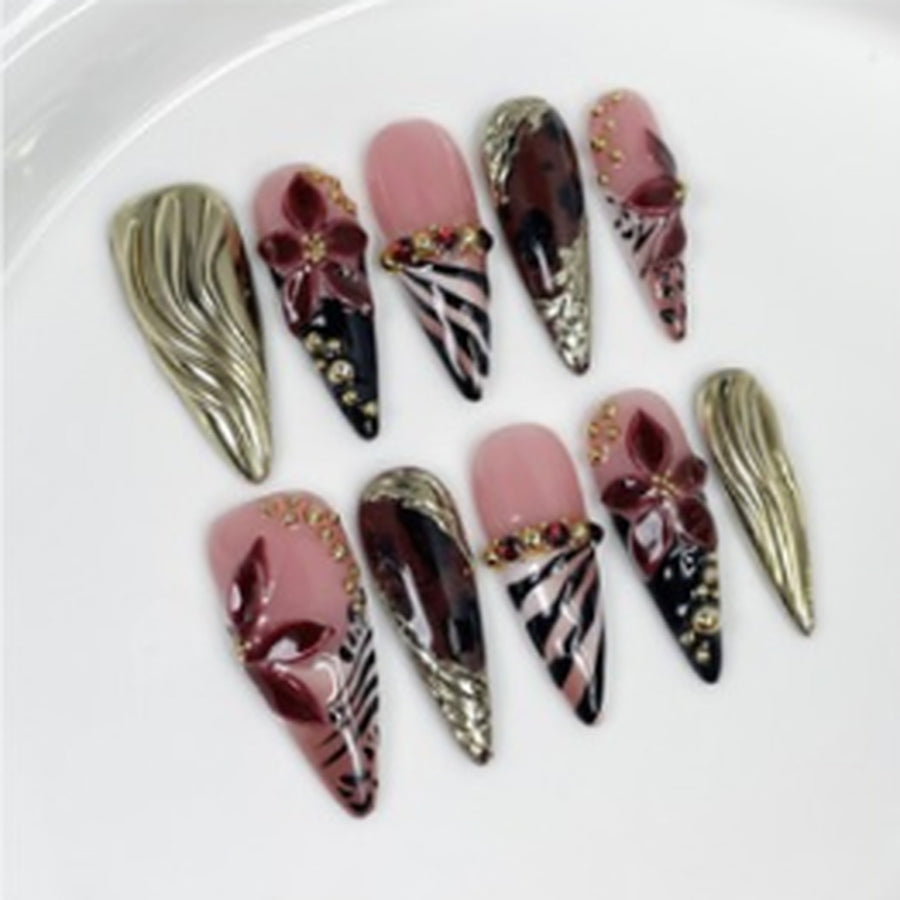 Gilded Zebra hand-painted press-on nails