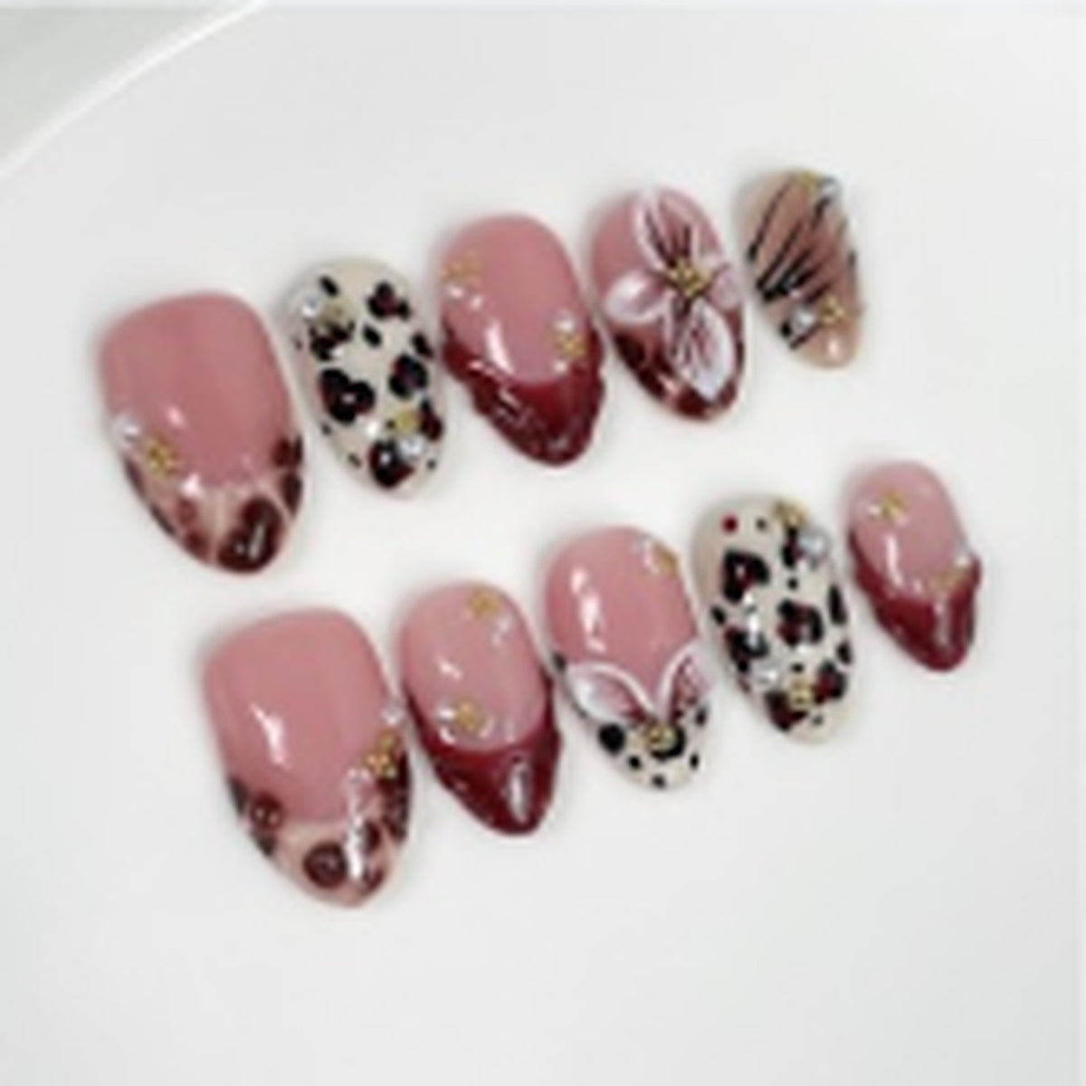 Cocoa Leopard hand-painted press-on nails