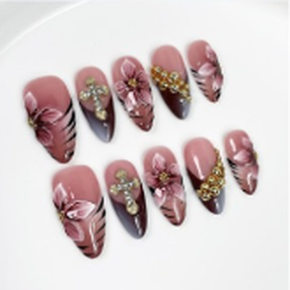 Autumn Petal hand-painted press-on nails